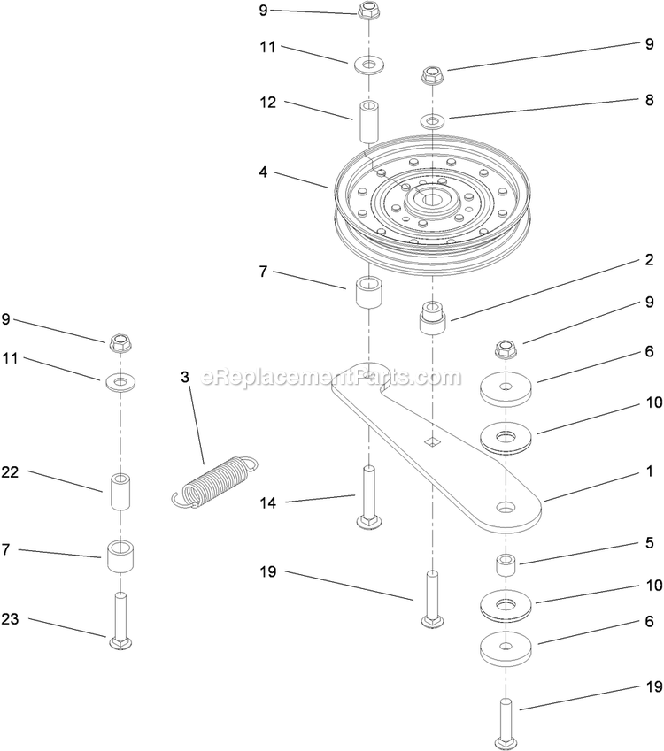 Toro 74279TE (311000001-311999999)(2011) Z580-D Z Master, With 52 Rear Discharge Mower Spring Idler Assembly Diagram