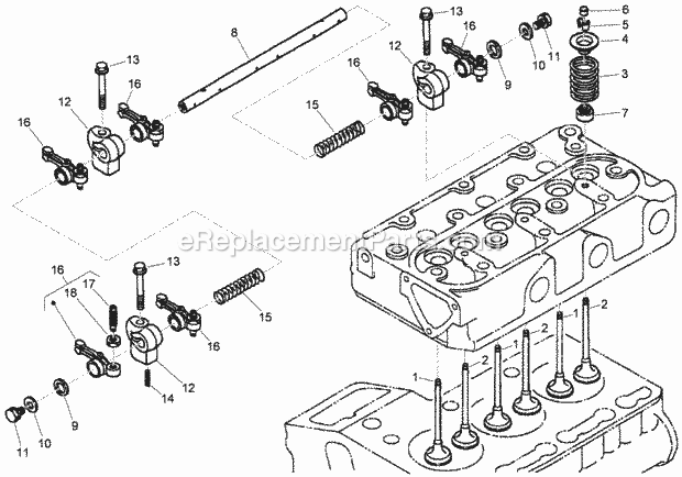 Toro 74279TE (311000001-311999999) Z580-d Z Master, With 52 Rear Discharge Mower, 2011 Valve and Rocker Arm Assembly Diagram
