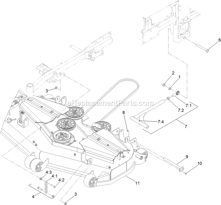 Toro 74279TE (313000001-313999999)(2013) Z Master Professional 7000 Series , With 52in Rear Discharge Mower Riding Mower Deck Connection Assembly Diagram