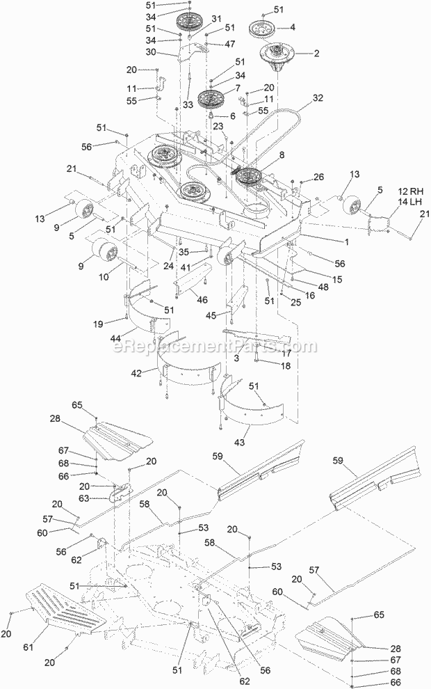 Toro 74279TE (316000001-316999999) Z Master Professional 7000 Series Riding Mower, With 52in Turbo Force Rear Discharge Mower, 2 Deck Assembly Diagram