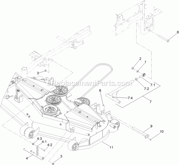 Toro 74279TE (400000000-999999999) Z Master Professional 7000 Series Riding Mower, With 52in Turbo Force Rear Discharge Mower, 2 Deck Connection Assembly Diagram