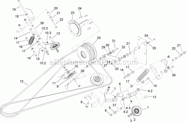 Toro 74281TE (260000001-260999999) Z597-d Z Master, With 72 Rear Discharge Mower, 2006 Deck Belt Drive Assembly Diagram