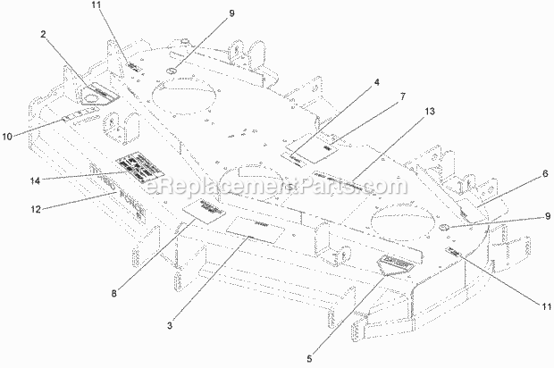 Toro 74282 (280000001-280999999) Z550 Z Master, With 52in Turbo Force Side Discharge Mower, 2008 Deck Decal Assembly No. 107-1623 Diagram