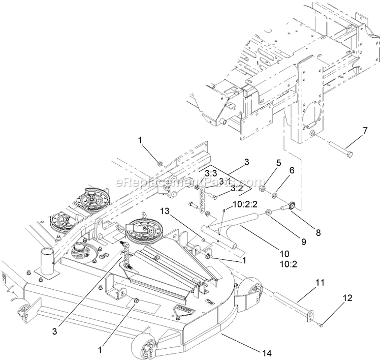 Toro 74292 (280000001-280999999)(2008) Z500 Z Master, With 60in 7-Gauge Side Discharge Mower Deck Connection Assembly Diagram