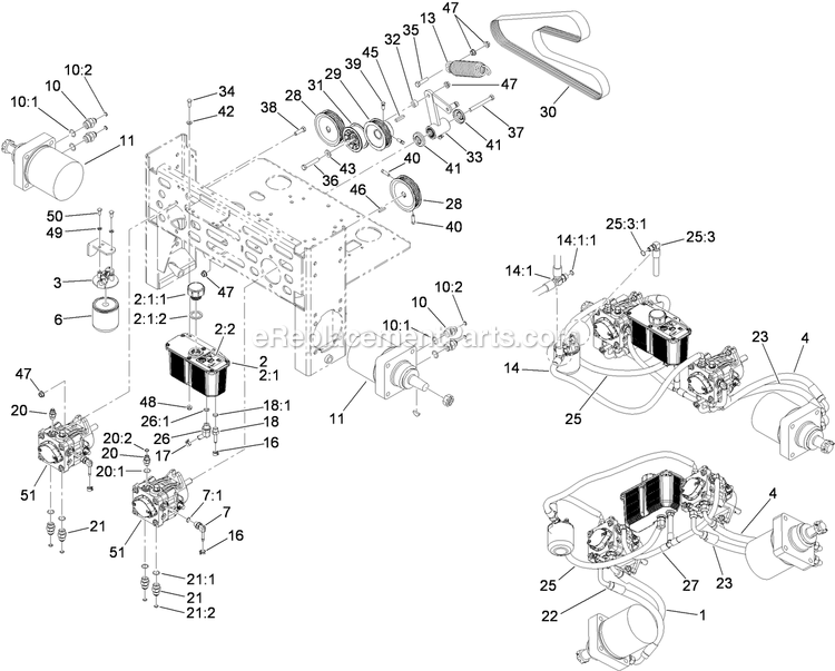 Toro 74295 (311000001-311999999)(2011) Z500 Z Master, With 52in Turbo Force Side Discharge Mower Hydraulic Assembly Diagram
