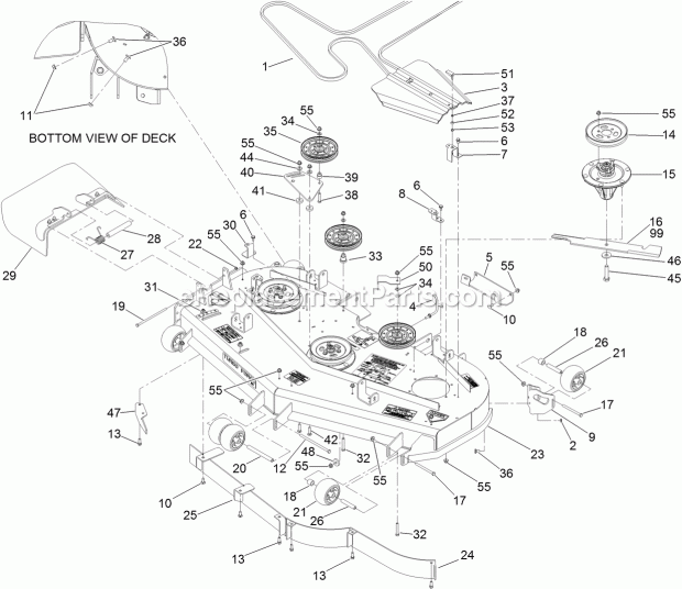 Toro 74296 (311000001-311999999) Z500 Z Master, With 60in Turbo Force Side Discharge Mower, 2011 Deck Assembly Diagram