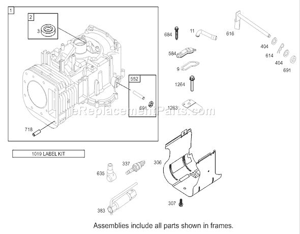 Toro 74301 (240000001-240000893)(2004) Lawn Tractor Cylinder Assembly Briggs and Stratton 280h07-0166-E1 Diagram