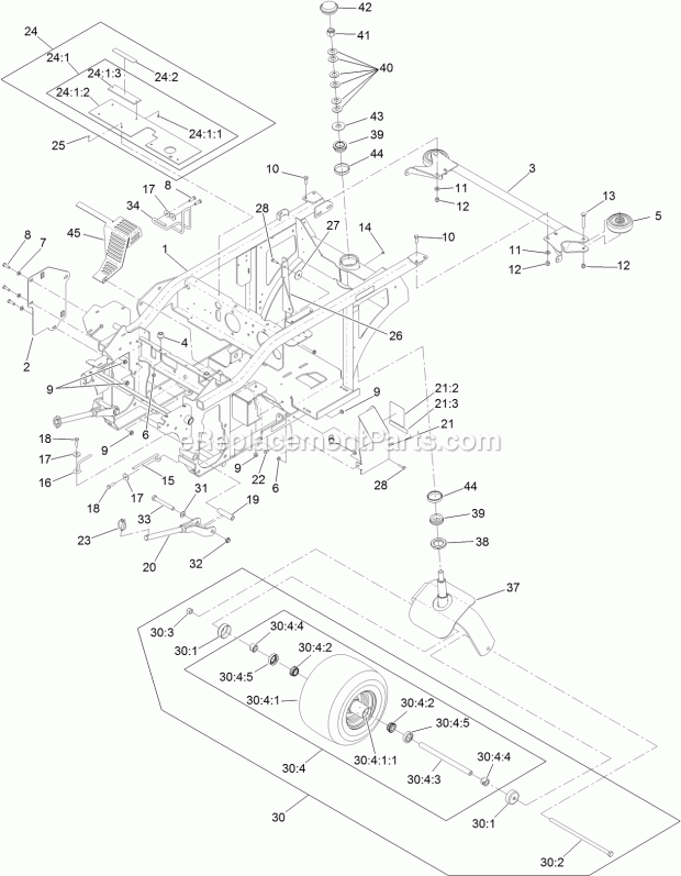 Toro 74310 (314000001-314999999) Z Master 8000 Series Riding Mower, With 42in Direct-collect Cutting Unit, 2014 Caster Wheel and Frame Assembly Diagram