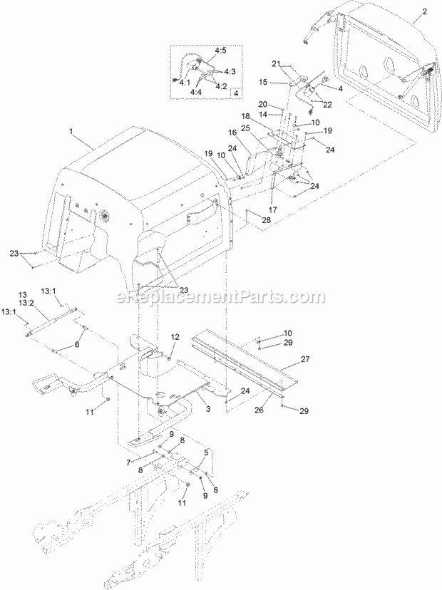 Toro 74312 (400000000-999999999) Z Master 8000 Series Riding Mower, With 48in Cutting Unit, 2017 Hopper Mounting Assembly Diagram