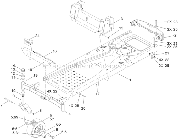 Toro 74360 (290000001-290001198)(2009) Lawn Tractor Frame Assembly Diagram