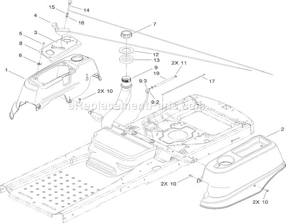 Toro 74366 (310000001-310999999)(2010) Lawn Tractor Fuel Delivery and Body Styling Assembly Diagram