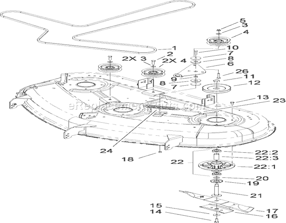 Toro 74370 (280000001-280999999)(2008) Lawn Tractor 50 Inch Deck Spindle and Belt Drive Assembly Diagram