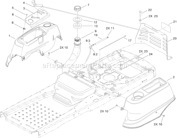 Toro 74375 (310000001-310999999)(2010) Lawn Tractor Fuel Delivery and Body Styling Assembly Diagram