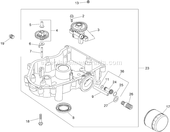 Toro 74381 (290000001-290000210)(2009) Lawn Tractor Oil Pan and Lubrication Assembly Kohler Sv710-0031 Diagram