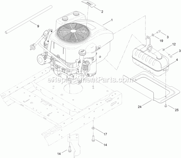 Toro 74388 (314000001-314999999) Timecutter Zs 3200s Riding Mower, 2014 Engine and Exhaust Assembly Diagram