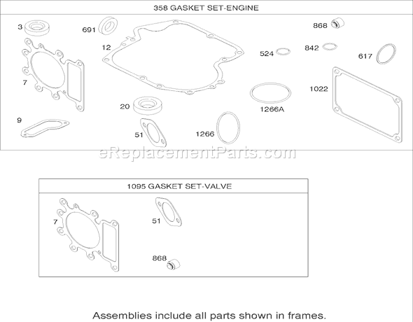 Toro 74402 (250000001-250999999)(2005) Lawn Tractor Gasket Assembly Briggs and Stratton 280h07-0166-E1 Diagram