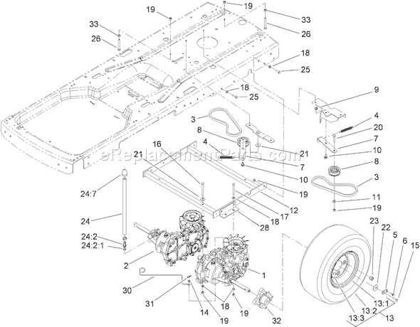 Toro 74402 (250000001-250999999)(2005) Lawn Tractor Hydro and Belt Drive Assembly Diagram