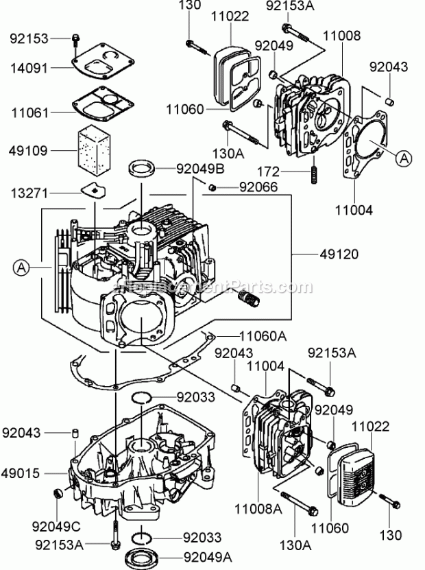 Toro 74408CP (280000001-280999999) Z300 Z Master, With 34in 7-gauge Side Discharge Mower, 2008 Cylinder and Crankcase Assembly Kawasaki Fh580v-As40-R Diagram