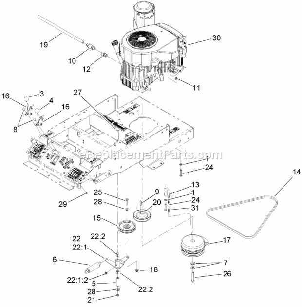Toro 74408TE (270000001-270000700) Z334 Z Master, With 86cm 7-gauge Side Discharge Mower, 2007 Engine Mounting Assembly Diagram