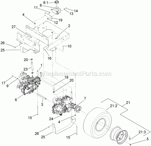 Toro 74408TE (270000701-270999999) Z334 Z Master, With 86cm 7-gauge Side Discharge Mower, 2007 Hydraulic Drive Assembly Diagram
