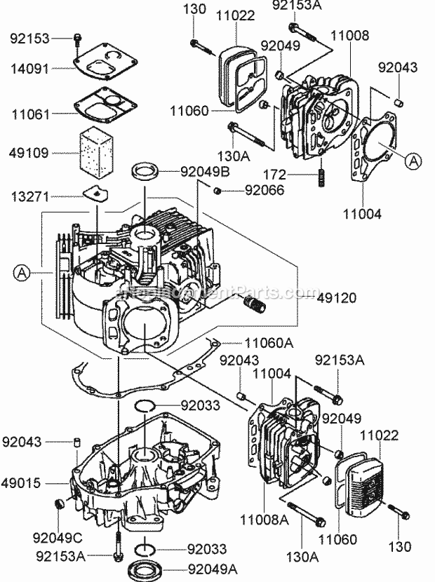 Toro 74408TE (270000701-270999999) Z334 Z Master, With 86cm 7-gauge Side Discharge Mower, 2007 Cylinder and Crankcase Assembly Kawasaki Fh580v-As50-R Diagram