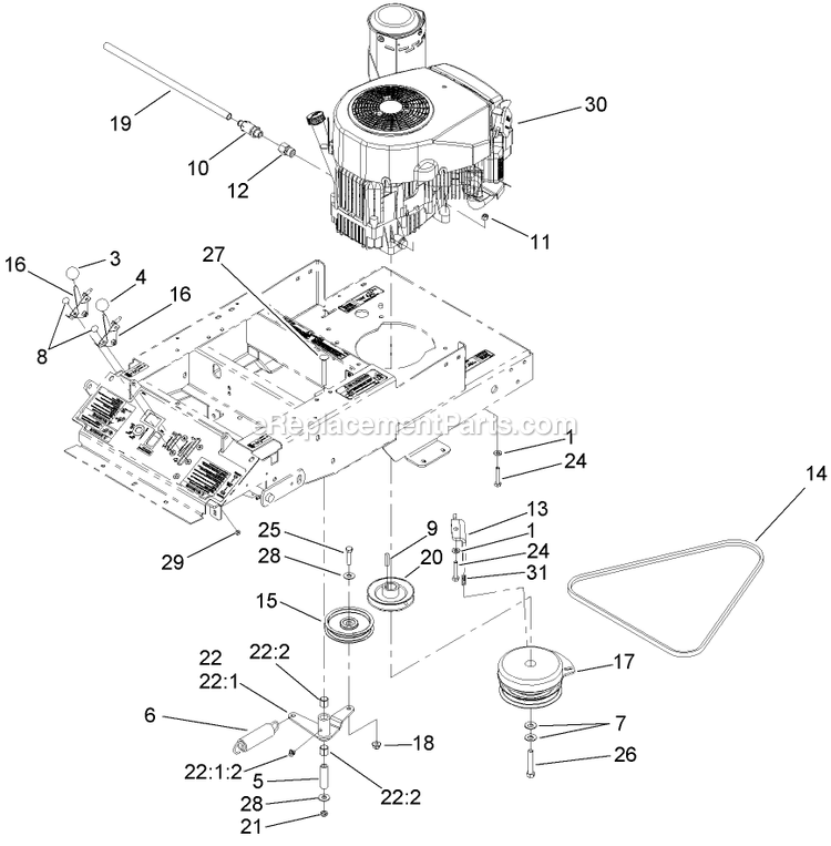 Toro 74408TE (280000001-280999999)(2008) Z300 Z Master, With 86cm 7-Gauge Side Discharge Mower Engine Mounting Assembly Diagram