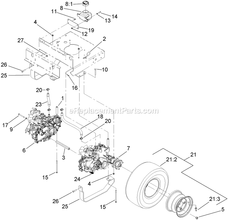 Toro 74408TE (280000001-280999999)(2008) Z300 Z Master, With 86cm 7-Gauge Side Discharge Mower Hydraulic Drive Assembly Diagram