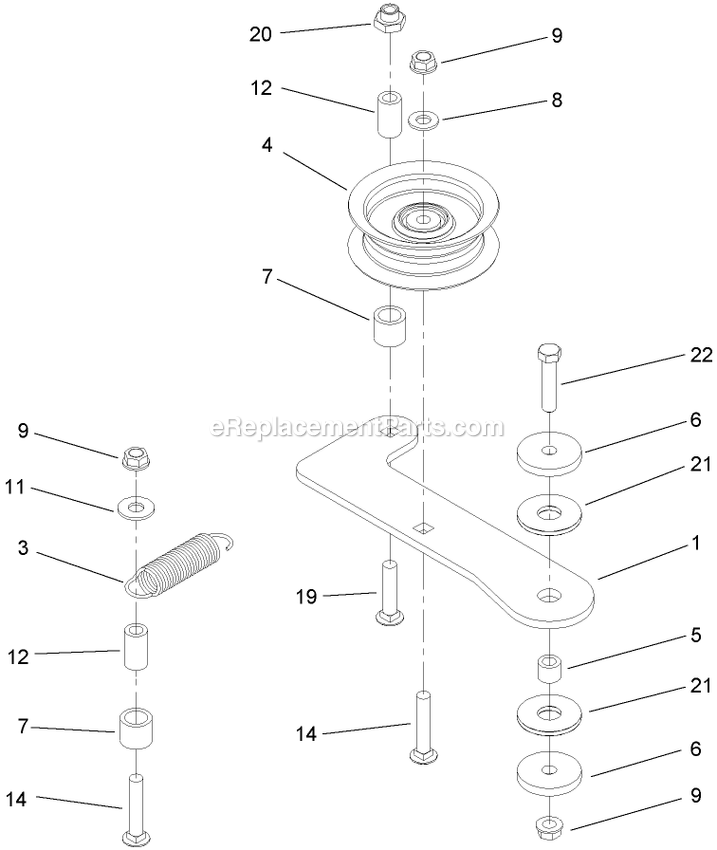 Toro 74408TE (280000001-280999999)(2008) Z300 Z Master, With 86cm 7-Gauge Side Discharge Mower Idler Assembly Diagram