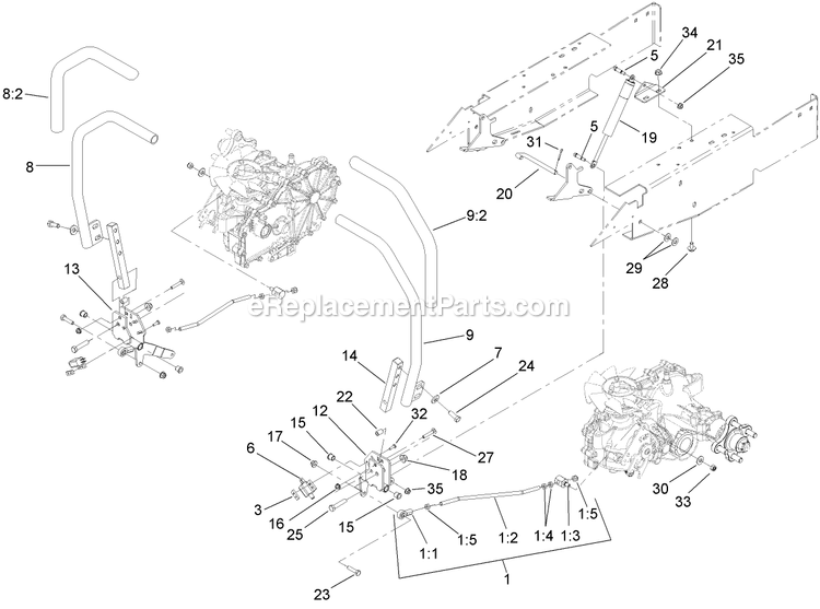 Toro 74408TE (280000001-280999999)(2008) Z300 Z Master, With 86cm 7-Gauge Side Discharge Mower Motion Control Assembly Diagram