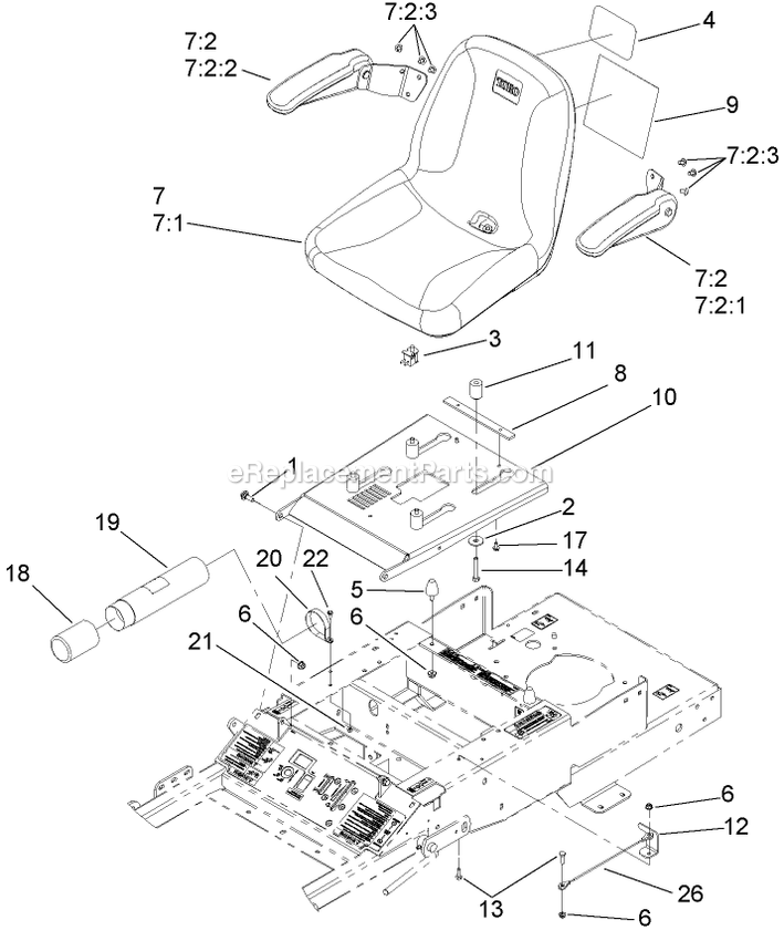 Toro 74408TE (280000001-280999999)(2008) Z300 Z Master, With 86cm 7-Gauge Side Discharge Mower Seat Assembly Diagram