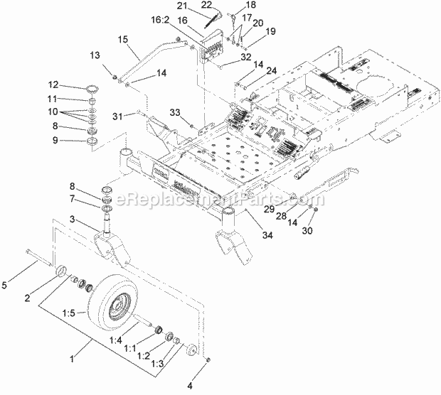 Toro 74409 (270000001-270000700) Z340 Z Master, With 40in 7-gauge Side Discharge Mower, 2007 Caster and Height-Of-Cut Assembly Diagram