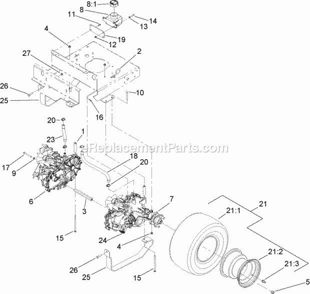 Toro 74409 (280000001-280999999) Z300 Z Master, With 40in 7-gauge Side Discharge Mower, 2008 Hydraulic Drive Assembly Diagram