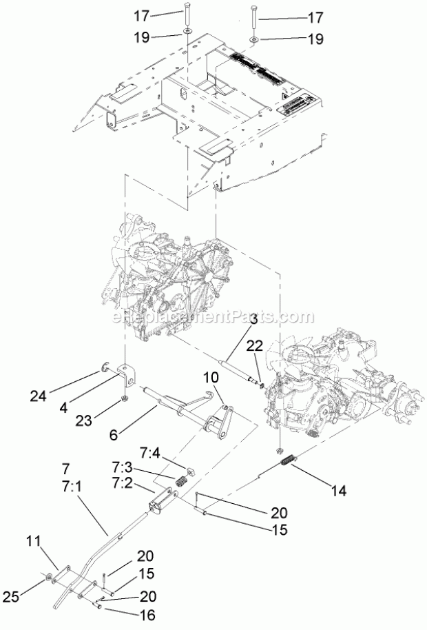 Toro 74409 (280000001-280999999) Z300 Z Master, With 40in 7-gauge Side Discharge Mower, 2008 Brake Linkage Assembly Diagram