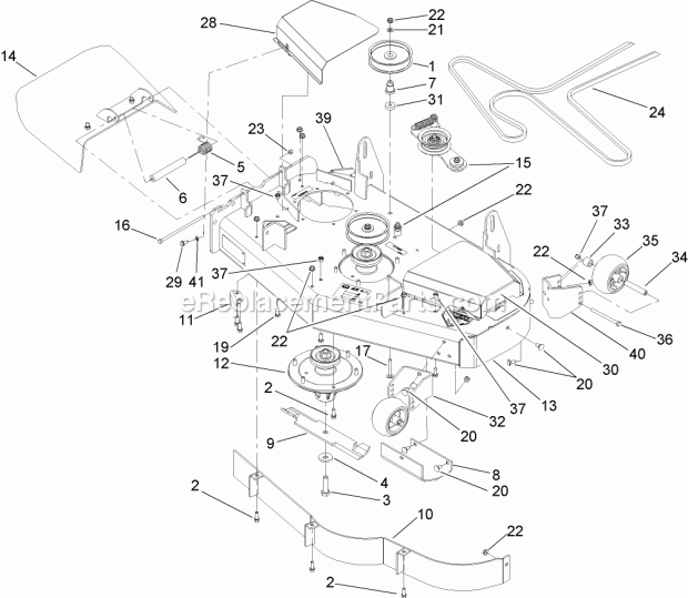Toro 74409 (280000001-280999999) Z300 Z Master, With 40in 7-gauge Side Discharge Mower, 2008 Deck Assembly Diagram
