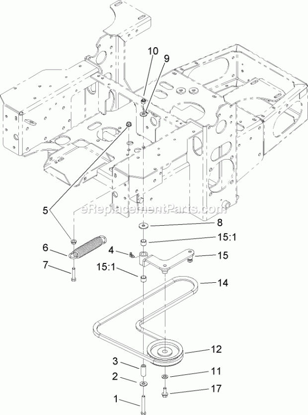 Toro 74411TE (250000001-250999999) Z149 Z Master, With 112cm Sfs Side Discharge Mower, 2005 Pump Idler and Belt Assembly Diagram