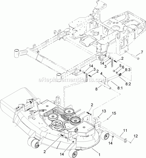 Toro 74411TE (250000001-250999999) Z149 Z Master, With 112cm Sfs Side Discharge Mower, 2005 Deck Connection Assembly Diagram