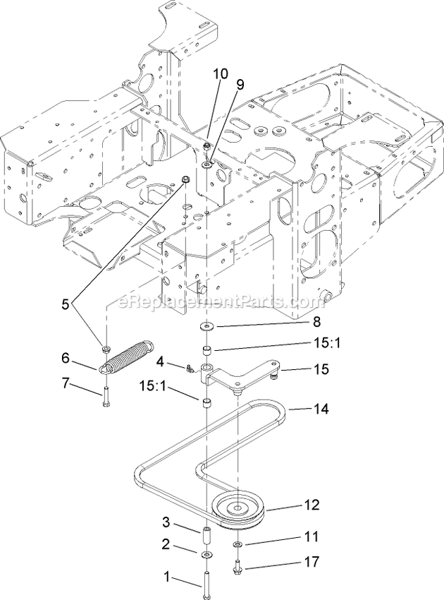 Toro 74411 (260000001-260999999)(2006) Z149 Z Master, With 44in Sfs Side Discharge Mower Pump Idler And Belt Assembly Diagram