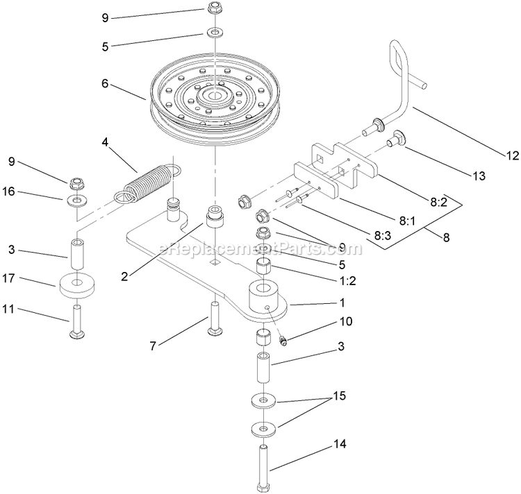 Toro 74412 (250000001-250005000)(2005) Z400 Z Master, With 48in 7-Gauge Side Discharge Mower Idler Assembly Diagram