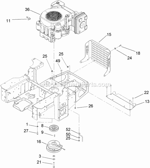 Toro 74412 (250000001-250005000) Z400 Z Master, With 48in 7-gauge Side Discharge Mower, 2005 Engine, Clutch and Muffler Assembly Diagram