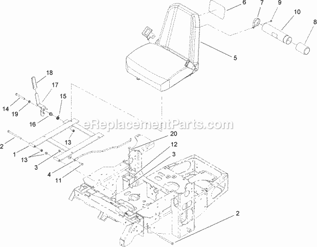 Toro 74412 (250005001-250999999) Z400 Z Master, With 48in 7-gauge Side Discharge Mower, 2005 Seat and Bracket Assembly Diagram