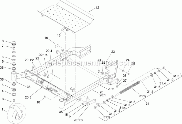 Toro 74413 (250005001-250999999) Z449 Z Master, With 48in Turbo Force Side Discharge Mower, 2005 Front Frame Assembly Diagram