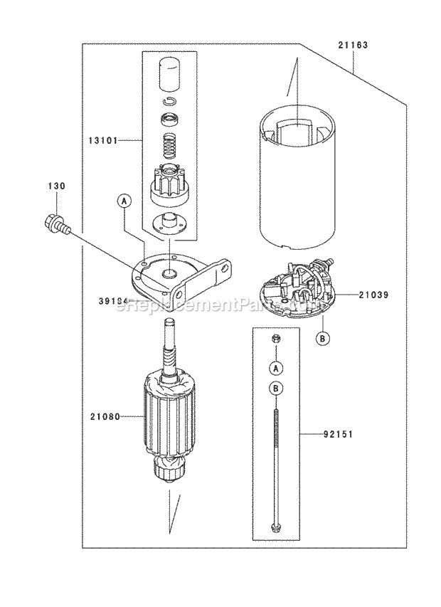 Toro 74413 (250005001-250999999) Z449 Z Master, With 48in Turbo Force Side Discharge Mower, 2005 Starter Assembly Kawasaki Fh580v As30 Diagram