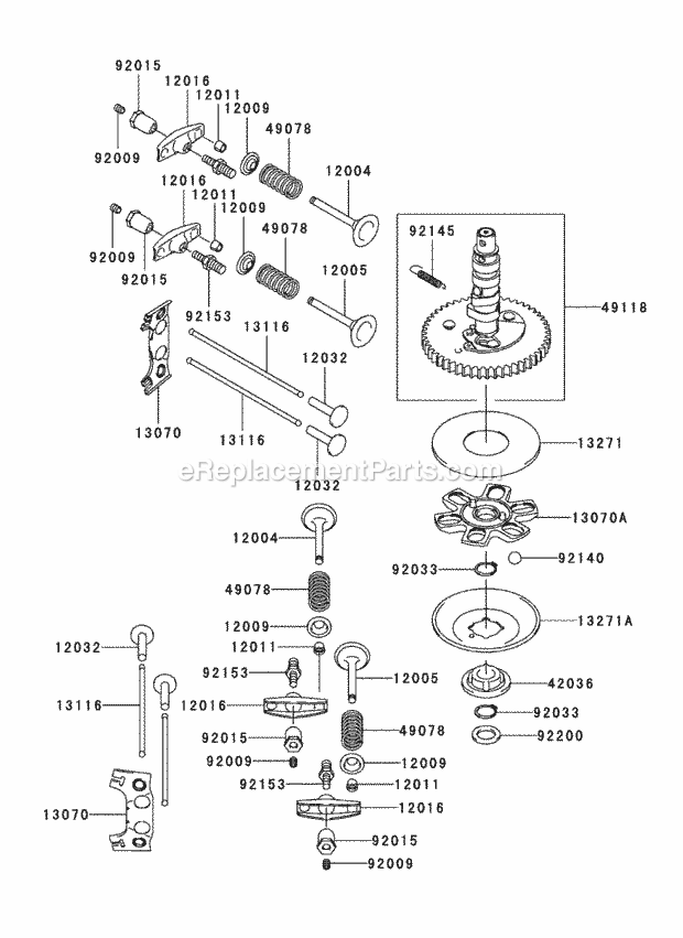 Toro 74413 (260000001-260999999) Z449 Z Master, With 48in Turbo Force Side Discharge Mower, 2006 Valve / Camshaft Assembly Kawasaki Fh580v As30 Diagram