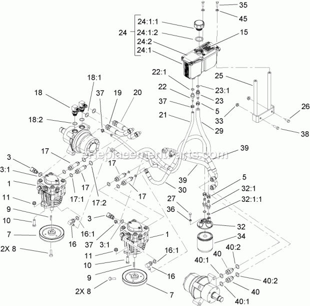 Toro 74414 (250005001-250999999) Z450 Z Master, With 52in Turbo Force Side Discharge Mower, 2005 Hydraulic System Assembly Diagram