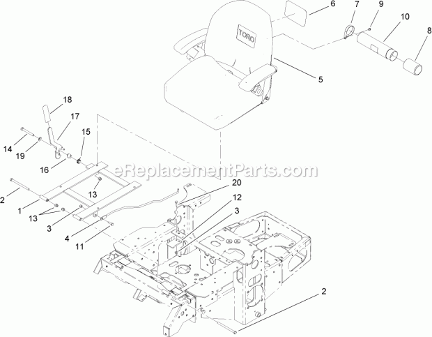 Toro 74414 (260000001-260999999) Z450 Z Master, With 52in Turbo Force Side Discharge Mower, 2006 Seat and Bracket Assembly Diagram