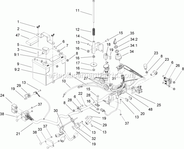 Toro 74415 (250005001-250999999) Z449 Z Master, With 52in Turbo Force Side Discharge Mower, 2005 Electrical System Assembly Diagram