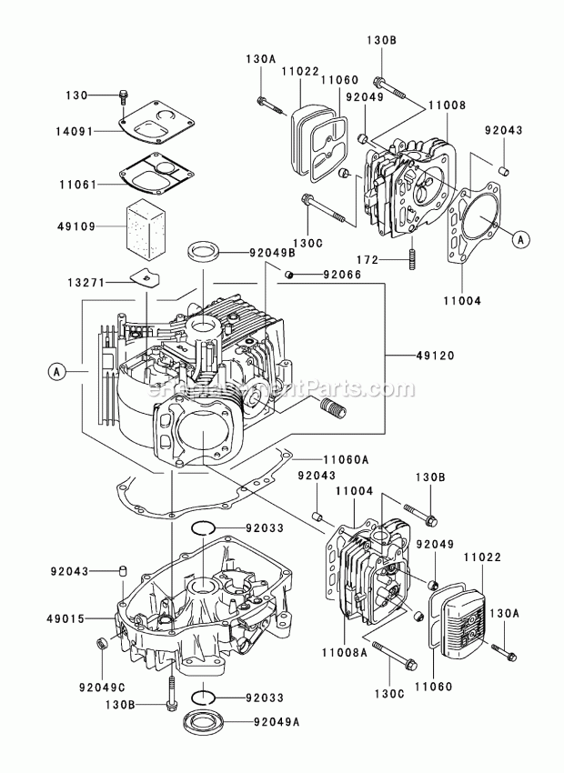 Toro 74415 (250005001-250999999) Z449 Z Master, With 52in Turbo Force Side Discharge Mower, 2005 Cylinder / Crankcase Assembly Kawasaki Fh580v As30 Diagram