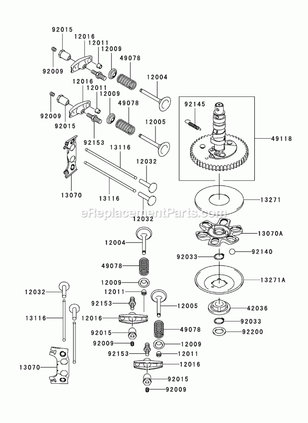 Toro 74415 (260000001-260999999) Z449 Z Master, With 52in Turbo Force Side Discharge Mower, 2006 Valve / Camshaft Assembly Kawasaki Fh580v As30 Diagram