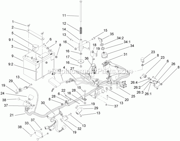 Toro 74415 (270000001-270999999) Z449 Z Master, With 52in Turbo Force Side Discharge Mower, 2007 Electrical System Assembly Diagram