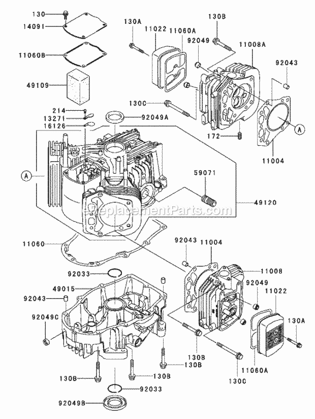 Toro 74416TE (250000001-250005000) Z453 Z Master, With 132cm Turbo Force Side Discharge Mower, 2005 Cylinder and Crankcase Assembly Kawasaki Fh680v-As21 Diagram